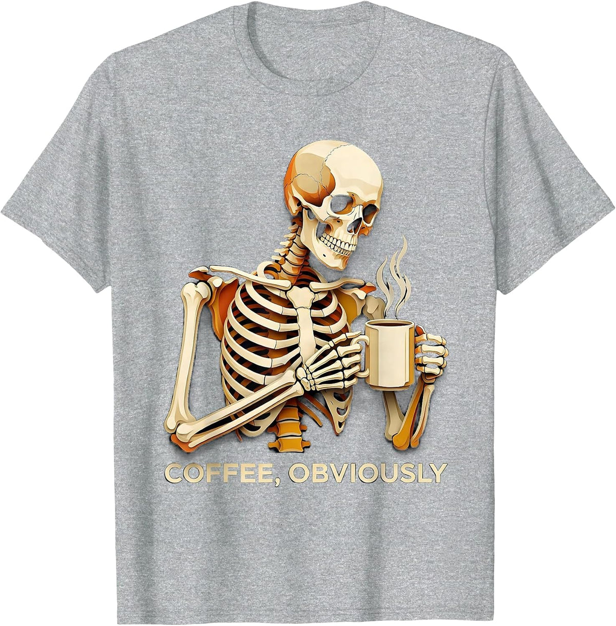 Men's Coffee, Obviously Whimsical Dry Humor Halloween Skeleton T-Shirt - Heather Grey