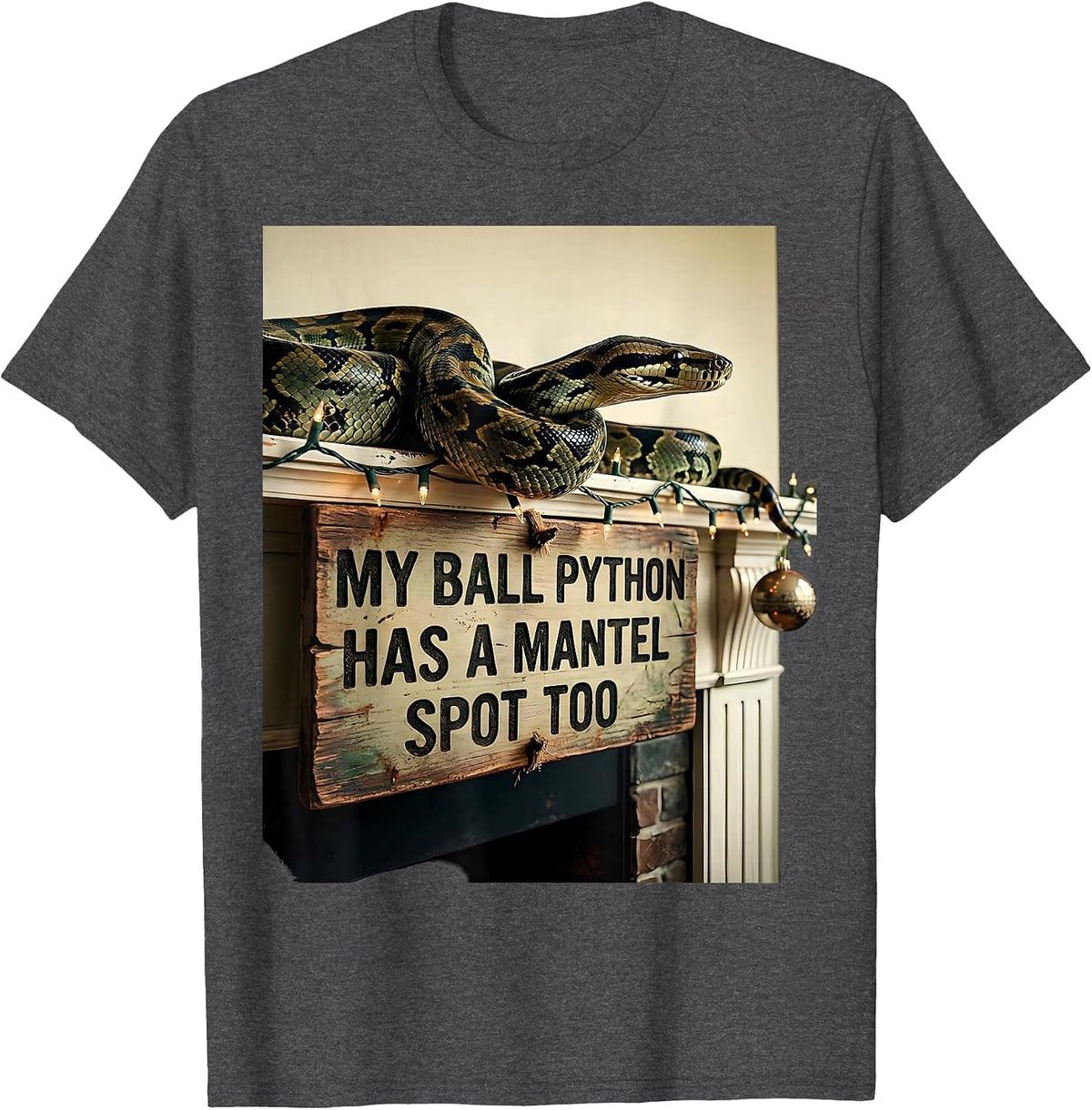 Men's My Ball Python Has A Mantel Spot Too Vintage Reptile Keeper T-Shirt - Dark Heather Grey