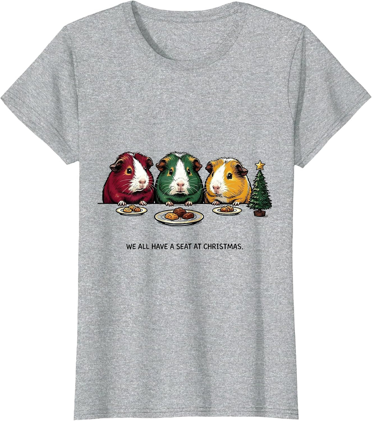 We All Have A Seat At Christmas Funny Guinea Pig Pet Lover T-Shirt - Heather Grey