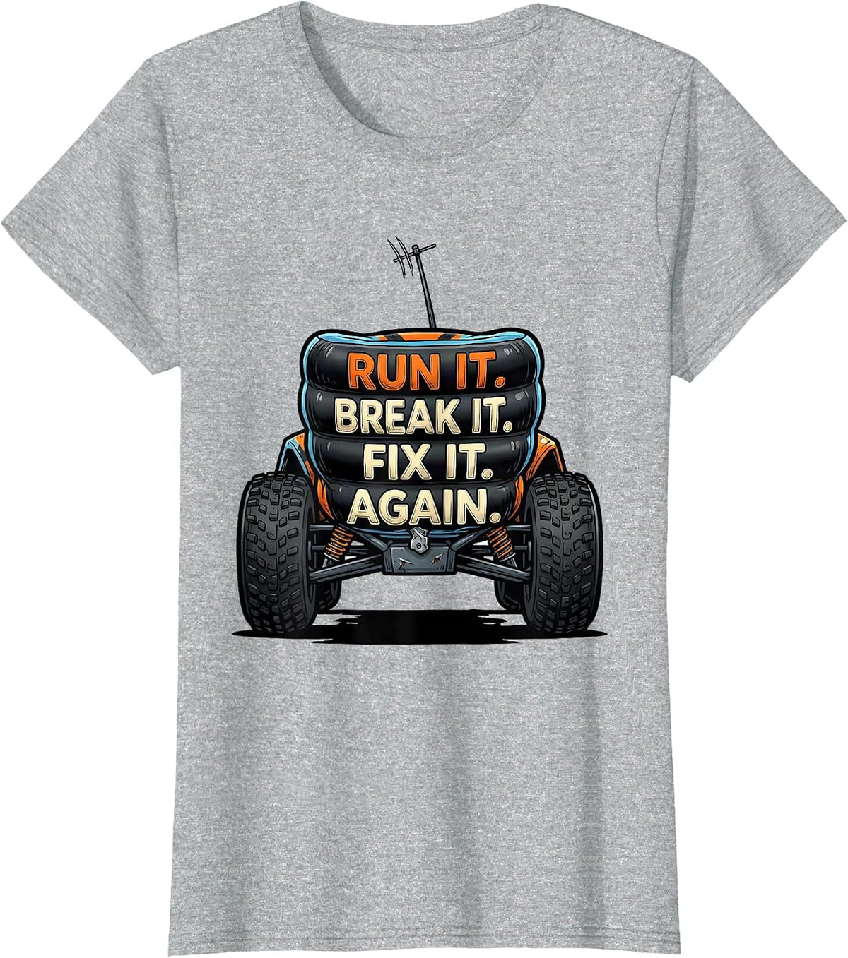 Women's Run It Break It Fix It Again Cartoon RC Car Racing T-Shirt - Heather Grey