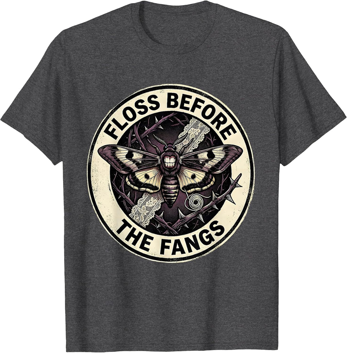 Floss Before The Fangs Dental Halloween Design T-Shirt - Dark Heather Grey