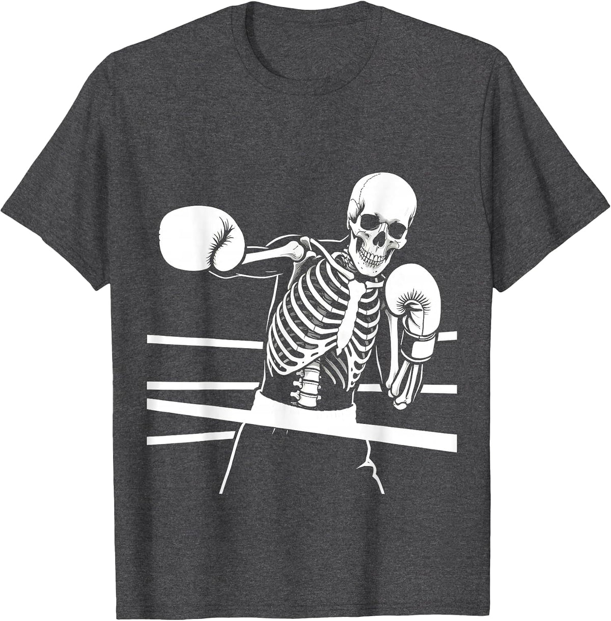 Skeleton Boxer Throwing Punch in the Ring T-Shirt - Dark Heather Grey
