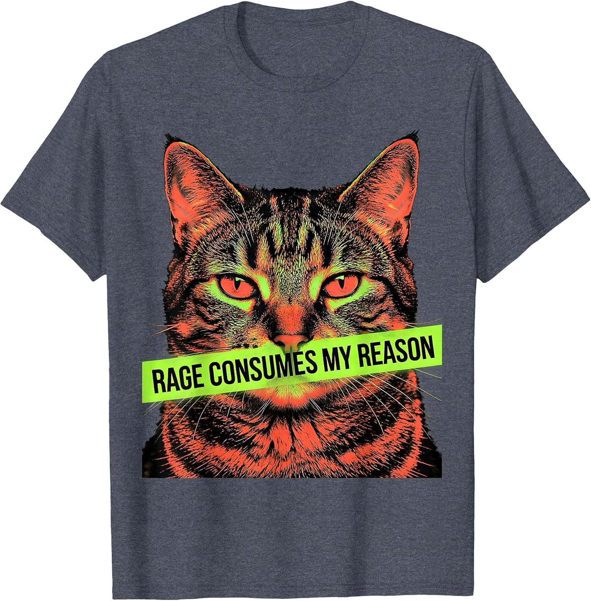 Rage Consumes My Reason Photo Expressionist Staring Cat Meme T-Shirt - Heather Blue
