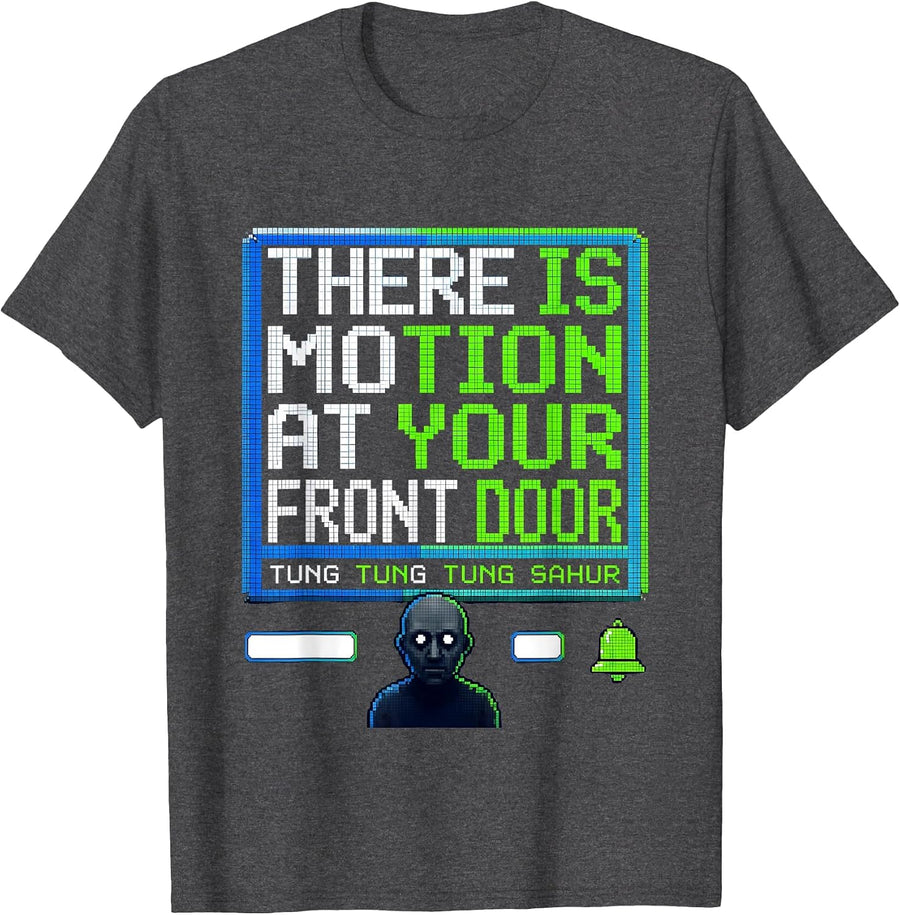 Men's There Is Motion At Your Front Door: Tung Tung Tung Sahur T-Shirt - Dark Heather Grey