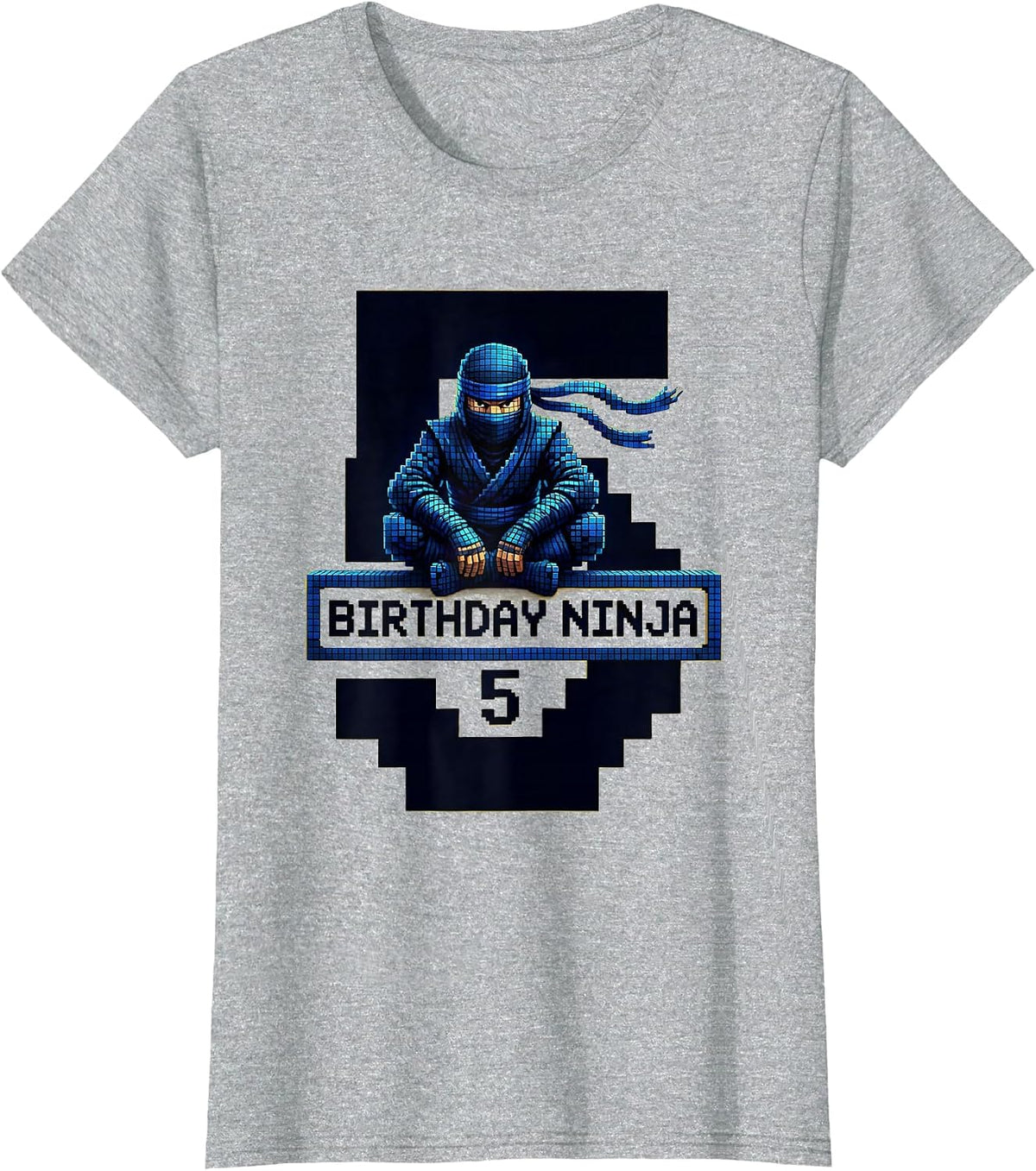 Birthday Ninja 5 Pixel Art Kids Ninja Party Theme T-Shirt - Heather Grey