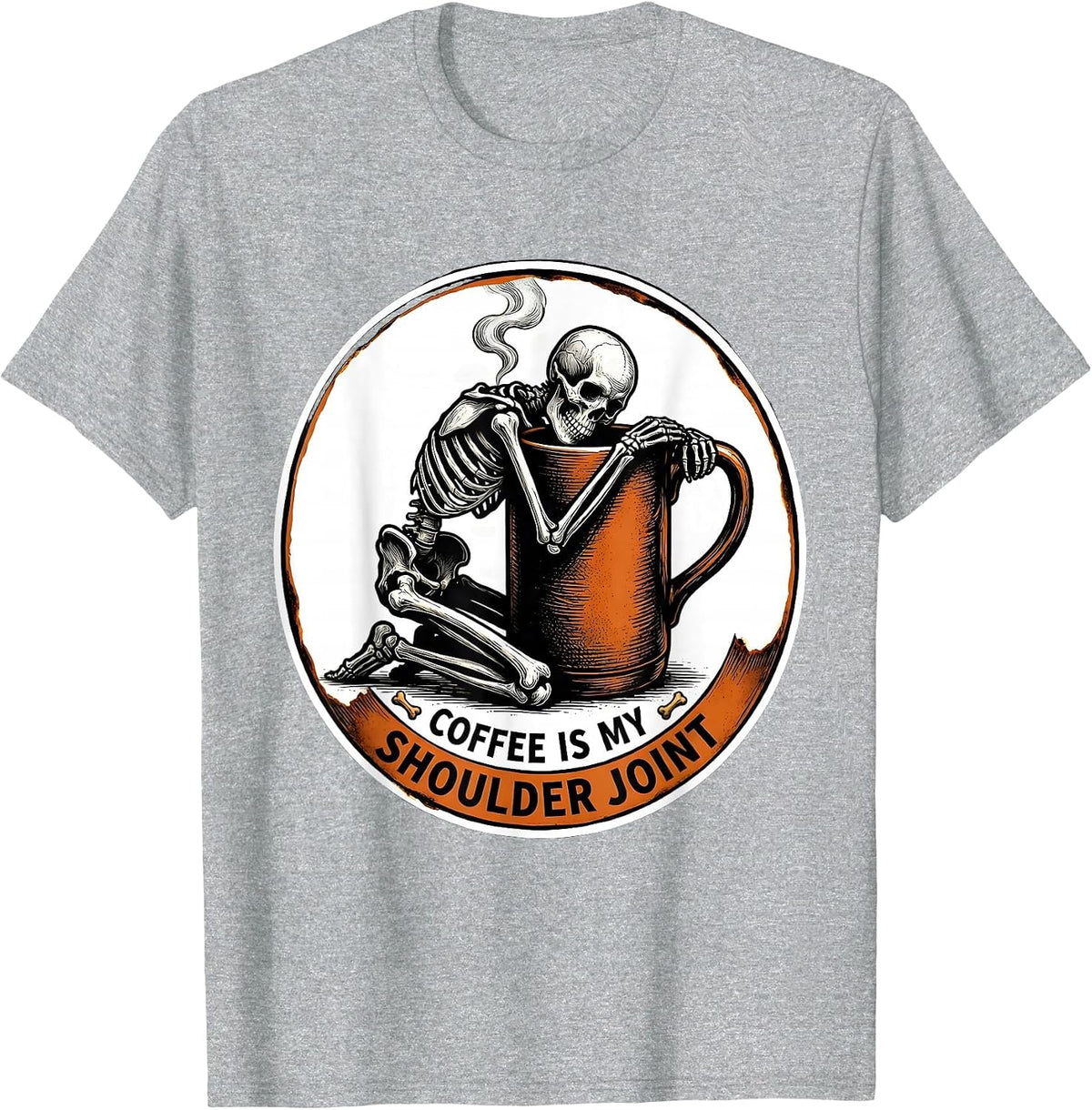 Men's Coffee Is My Shoulder Joint Whimsical Dry Humor Halloween T-Shirt - Heather Grey