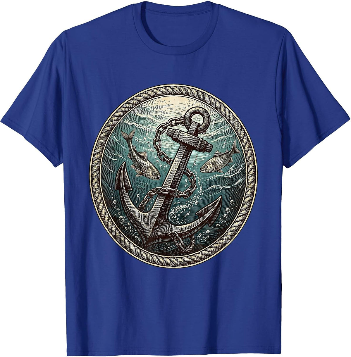 Men's Sinking Anchor Ocean Pirate Graphic Tee T-Shirt - Royal Blue