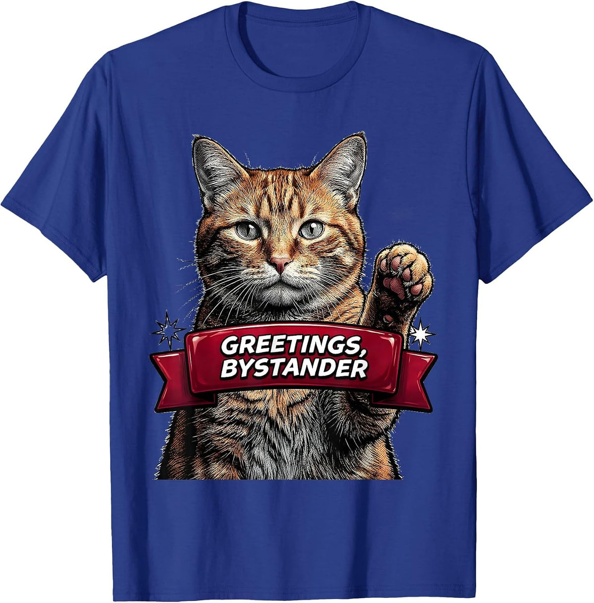 Men's Greetings Bystander Funny Cat Meme Bootleg Graphic T-Shirt - Royal Blue