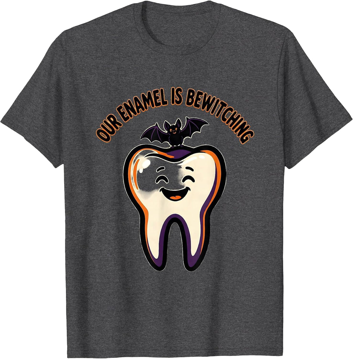 Our Enamel Is Bewitching Cartoon Dental Squad Halloween T-Shirt - Dark Heather Grey