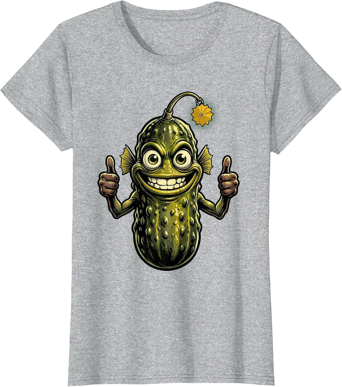 Deep Sea Pickle Fish Glowing Lure Illustration T-Shirt - Heather Grey