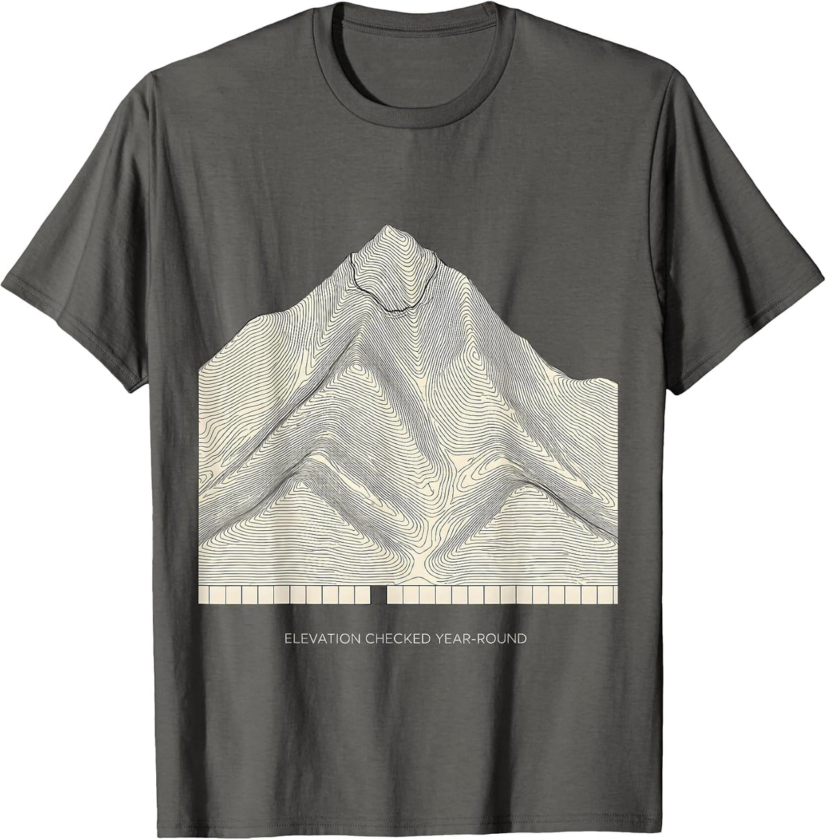 Elevation Checked Year-Round Funny Ski Snowboard Winter T-Shirt - Asphalt Grey