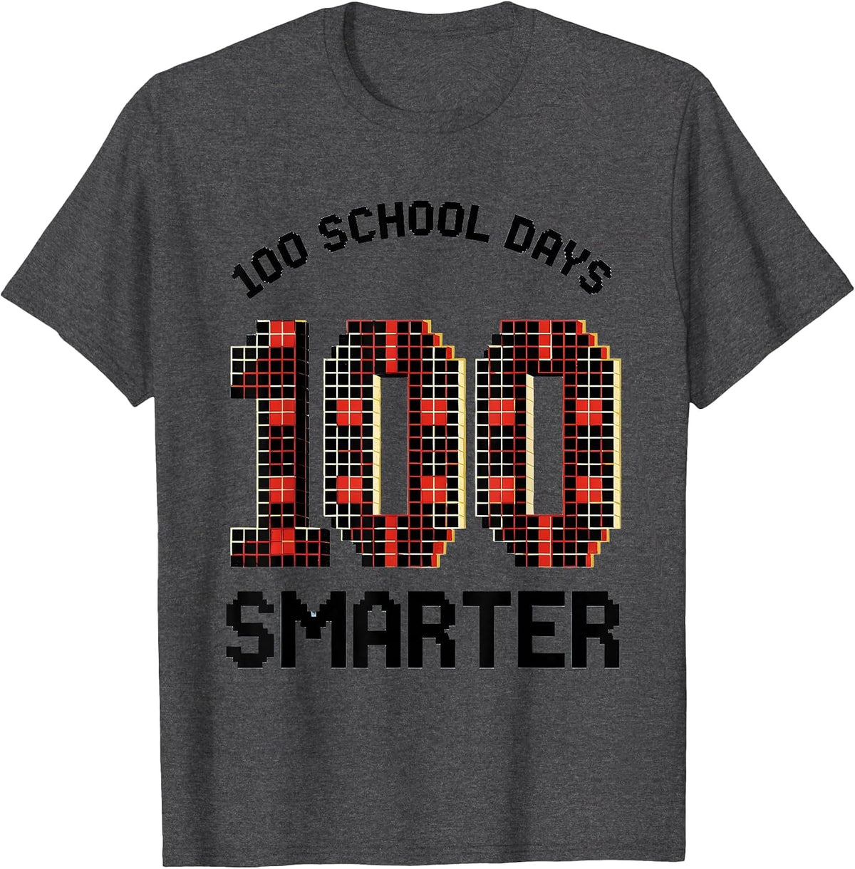 100 School Days Smarter Pixel Art School Milestone 100th Day T-Shirt - Dark Heather Grey