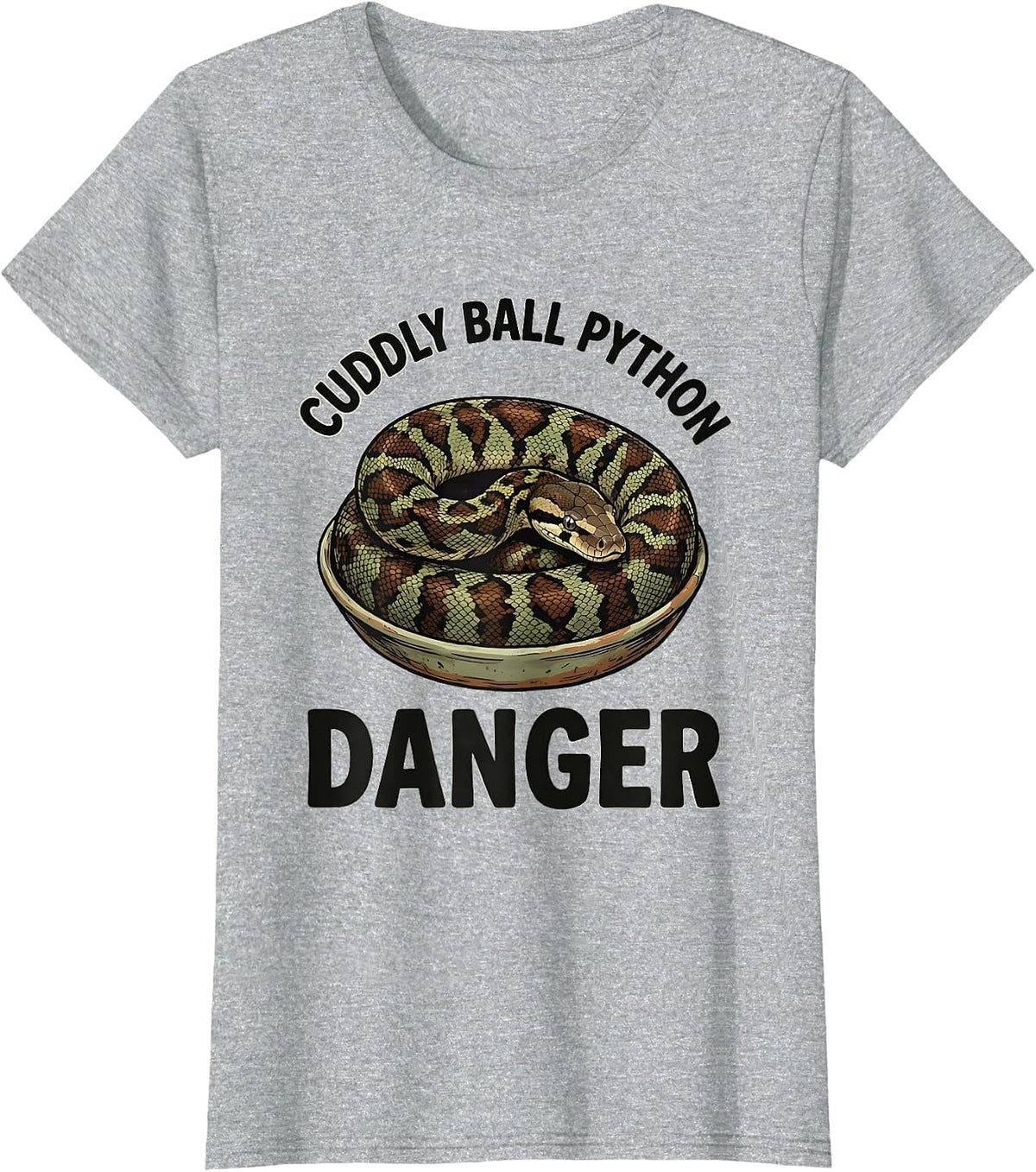 Cuddly Ball Python Danger Funny Snake Owner Reptile Humor T-Shirt - Heather Grey