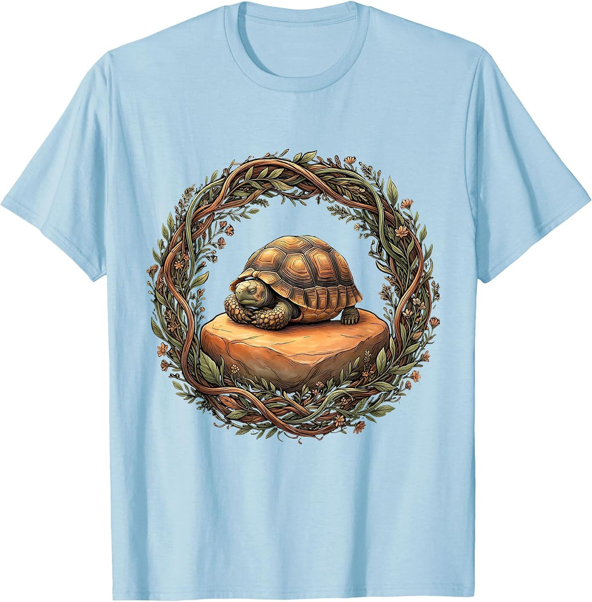 Tortoise Napping on Warm Rock Illustration T-Shirt - Baby Blue