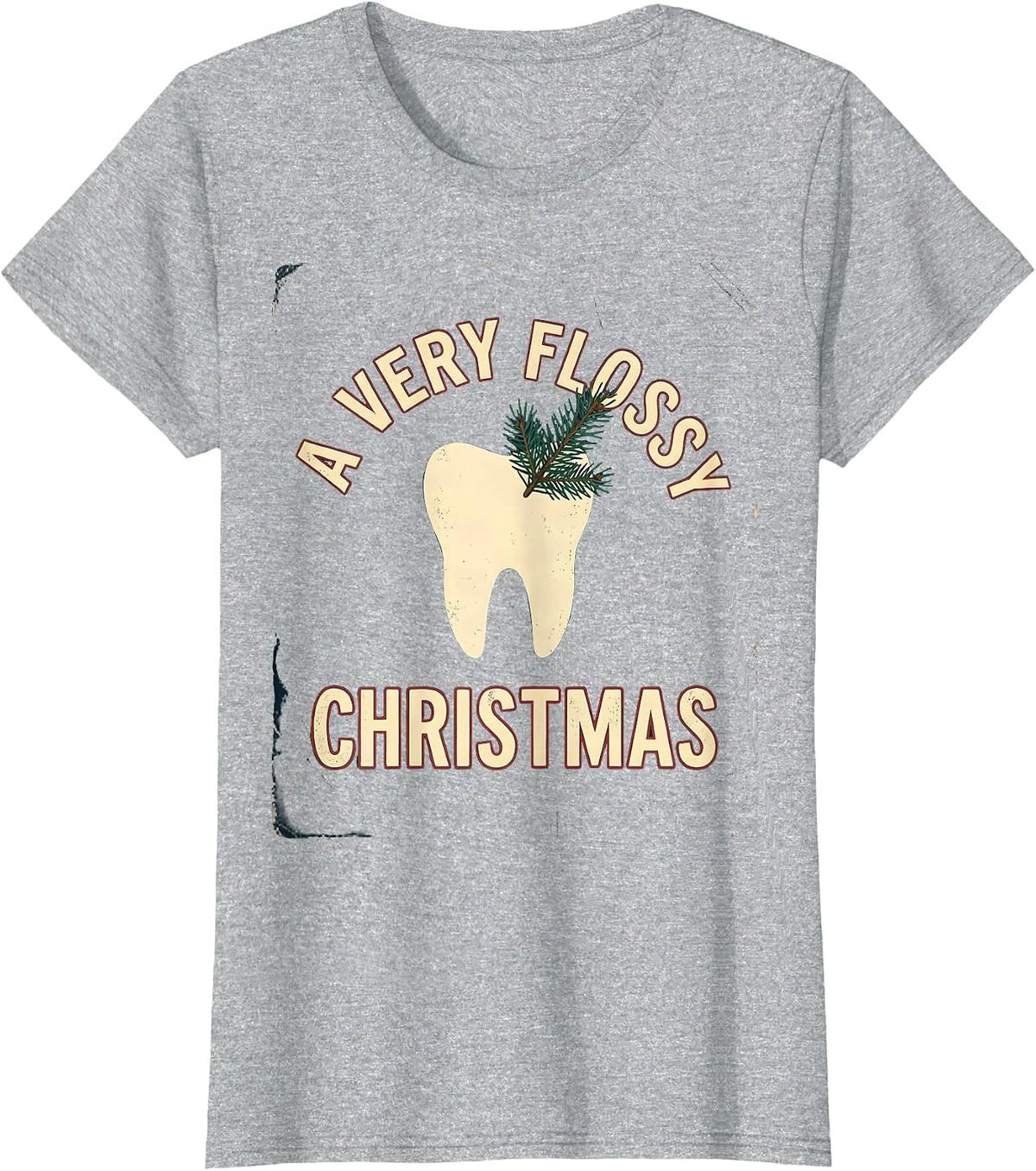 Women's A Very Flossy Christmas Vintage Dental Holiday Humor Dentist T-Shirt - Heather Grey