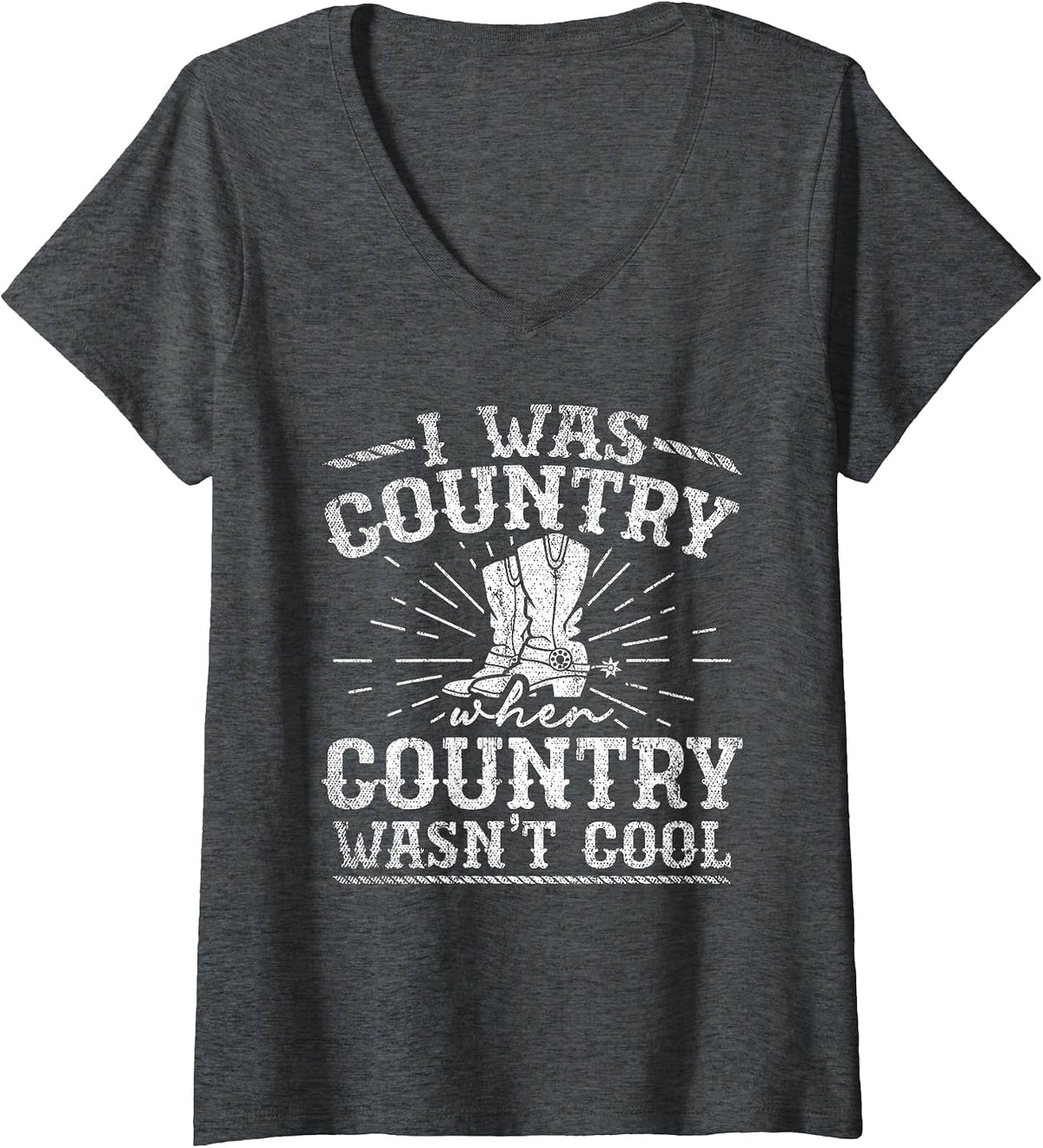 Women's I was Country When Country Wasn't Cool Music V-Neck T-Shirt - Dark Heather Grey