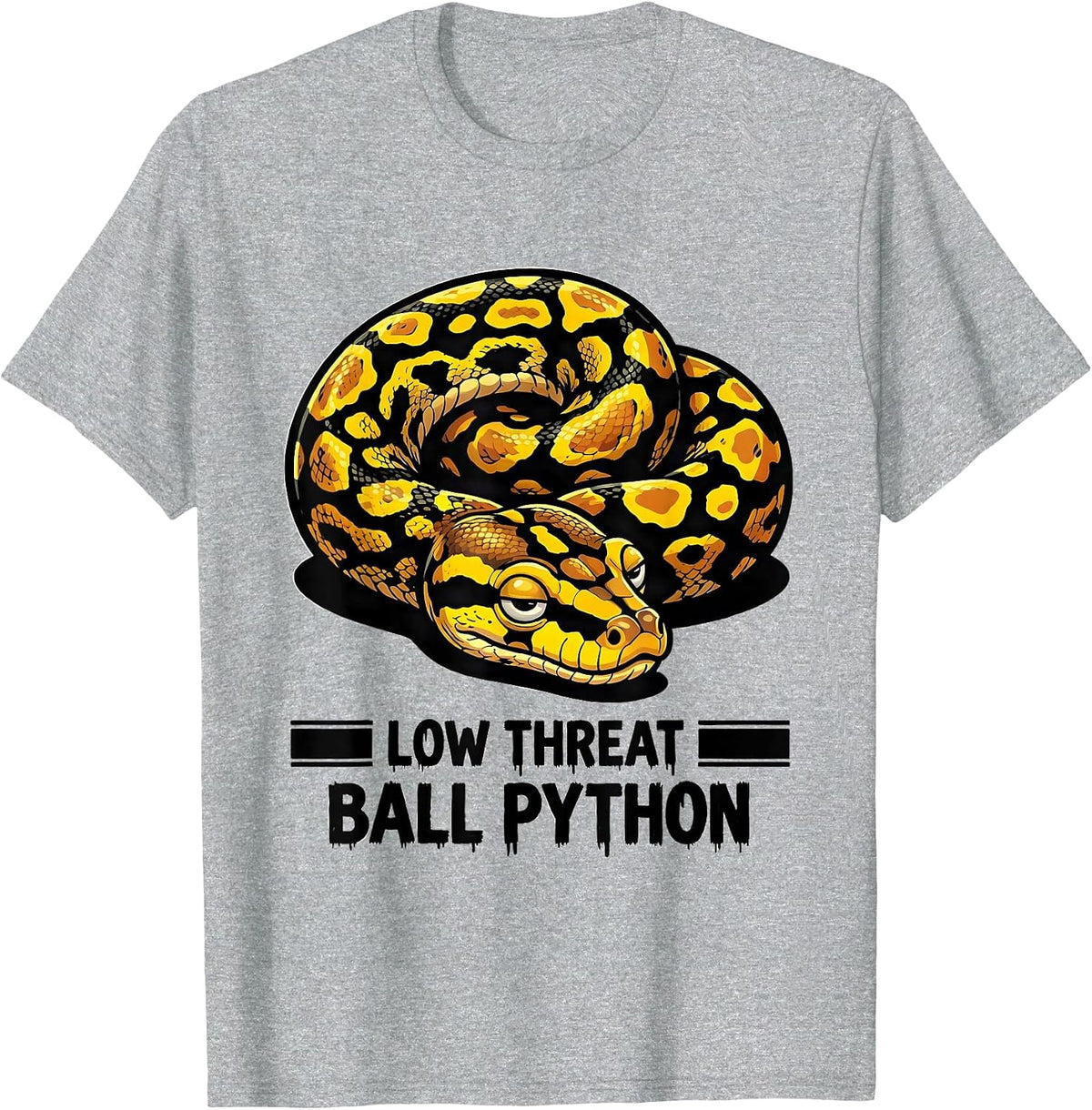 Men's Low Threat Ball Python Cartoon Snake Lover Meme Humor T-Shirt - Heather Grey