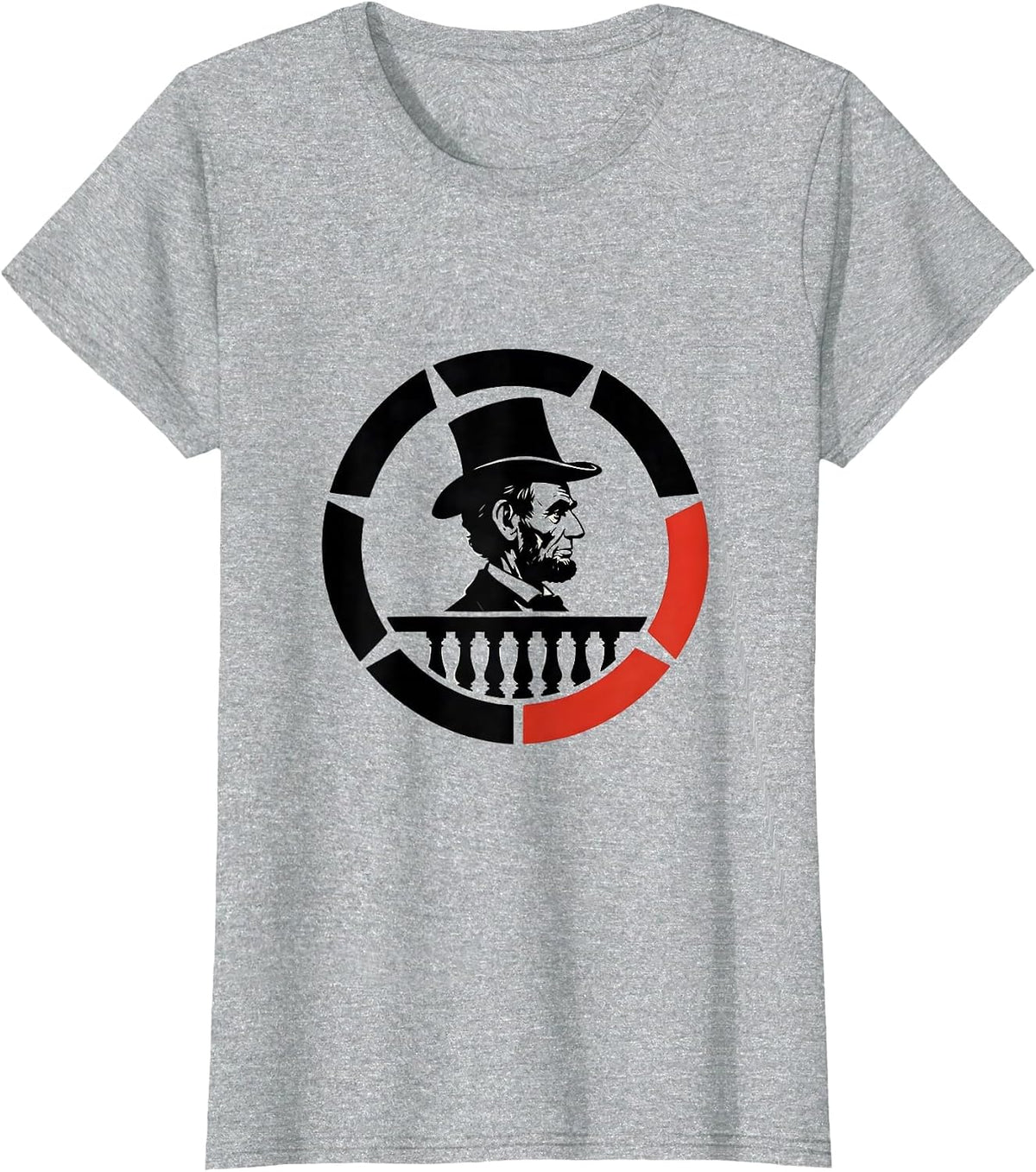 Lincoln Badge Stencil Graphic History Buff Christmas T-Shirt - Heather Grey