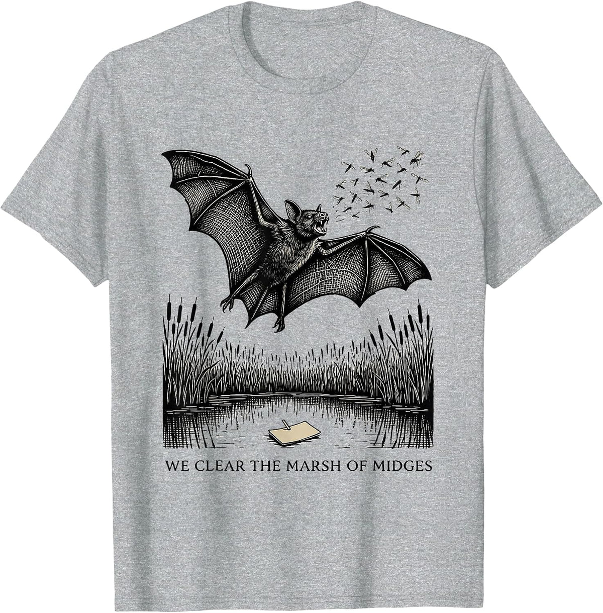 Men's We Clear The Marsh Of Midges Vintage Bat Lover Wildlife T-Shirt - Heather Grey