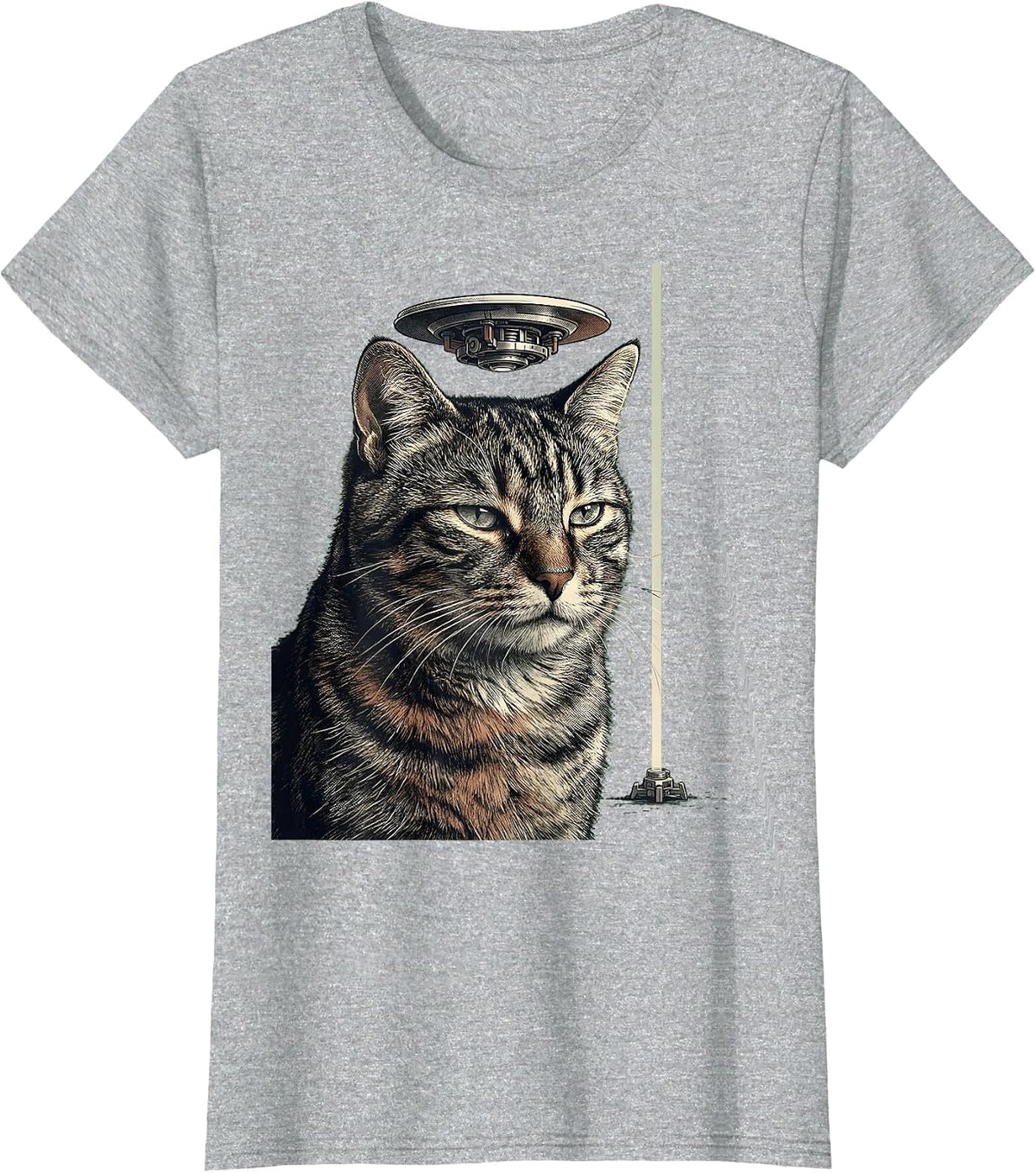 Women's Alien UFO Cat Meme Funny Cat Gift T-Shirt - Heather Grey