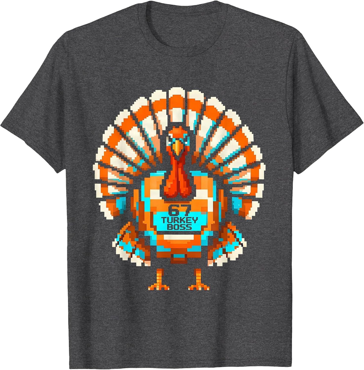 67 Turkey Boss Pixel Art Gen Z Alpha Meme Slang Thanksgiving T-Shirt - Dark Heather Grey