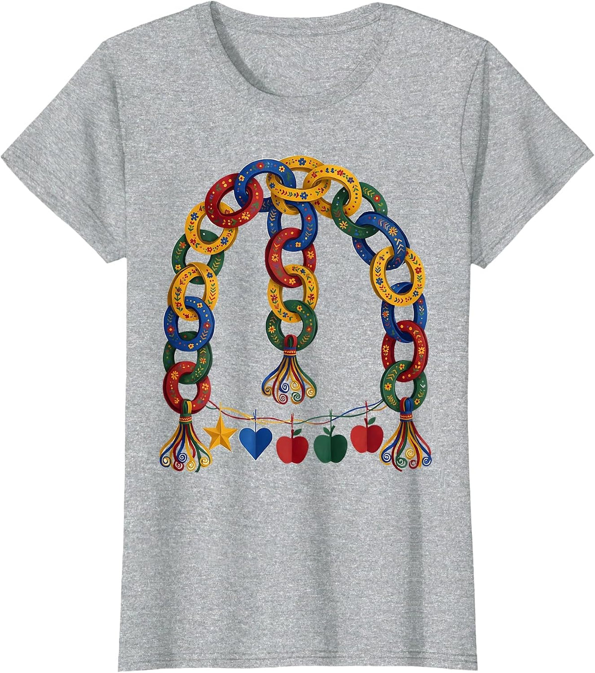 Kindergarten Teacher Construction Paper Chain Garland T-Shirt - Heather Grey