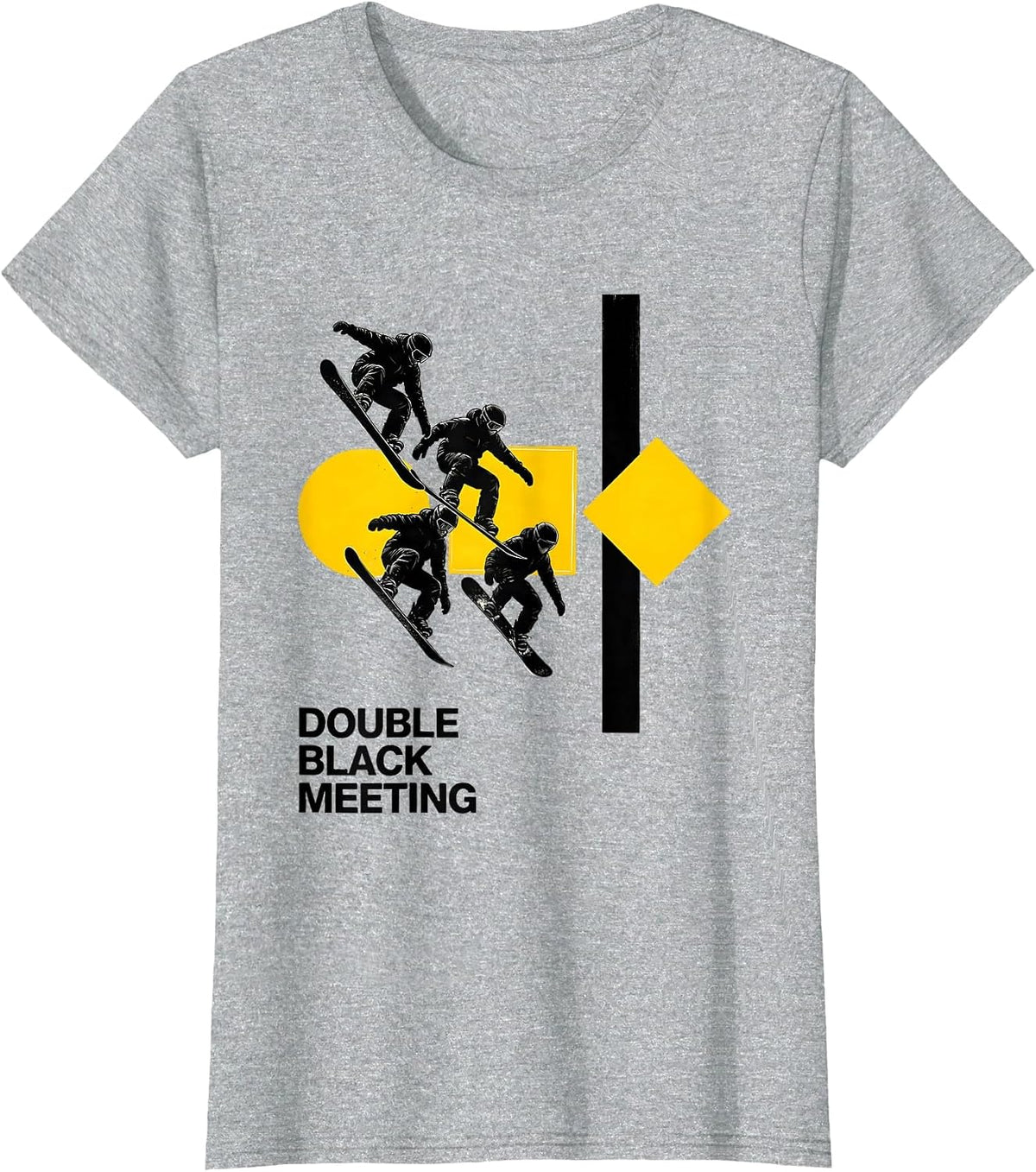 Double Black Meeting Stencil Graphic Snowboarder Ski Dad T-Shirt - Heather Grey