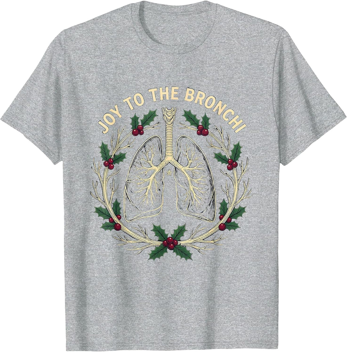 Men's Joy To The Bronchi Funny Respiratory Therapist Christmas T-Shirt - Heather Grey