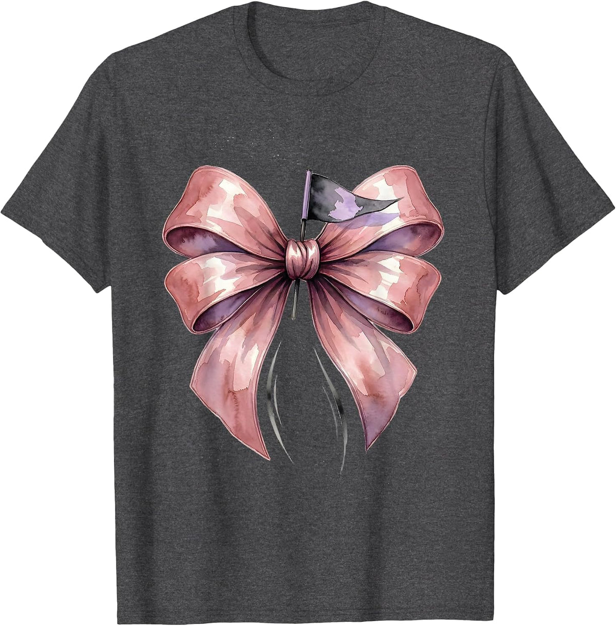 Loop-and-Tail Bow Watercolor Coquette Girls Cute T-Shirt - Dark Heather Grey