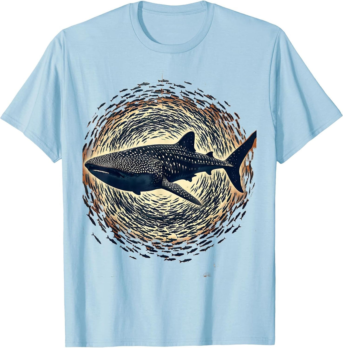Men's Whale Shark and Tiny Fish Ocean Illustration T-Shirt - Baby Blue