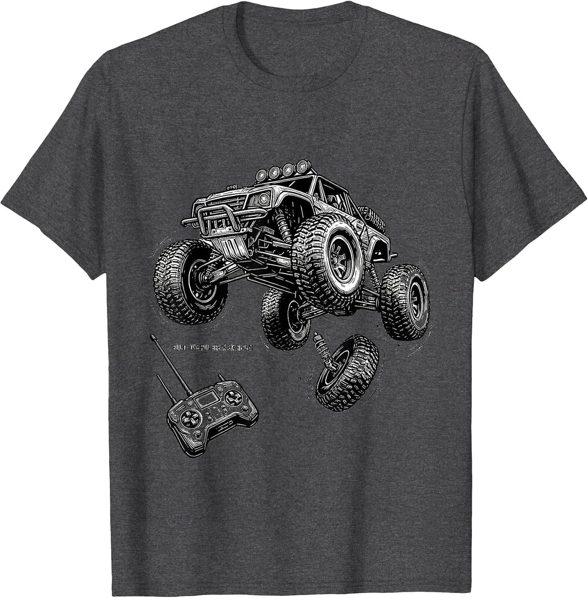Build Tune Run Break Fix Repeat Funny RC Car Racing Gearhead T-Shirt - Dark Heather Grey