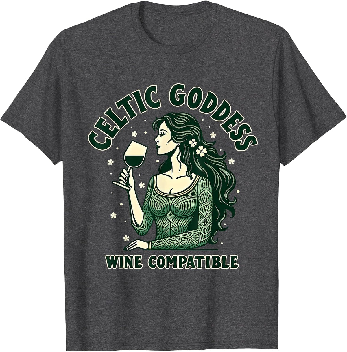 Celtic Goddess Wine Compatible St Patrick's Day T-Shirt - Dark Heather Grey