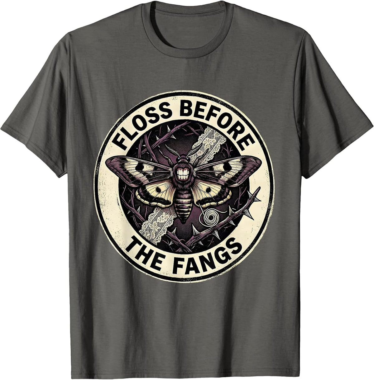 Floss Before The Fangs Dental Halloween Design T-Shirt - Asphalt Grey