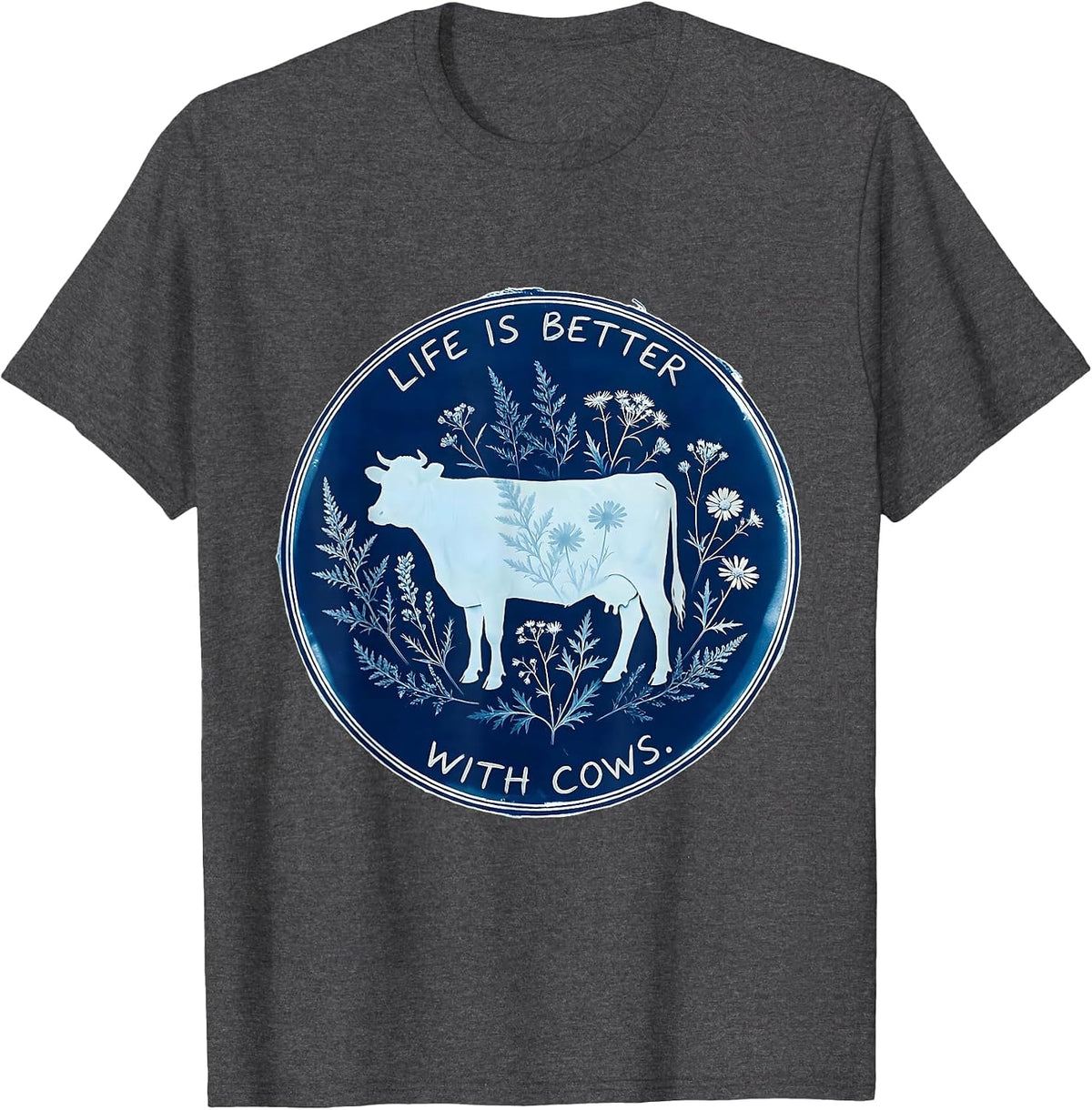 Men's Life Is Better With Cows Farmlife Design T-Shirt - Dark Heather Grey