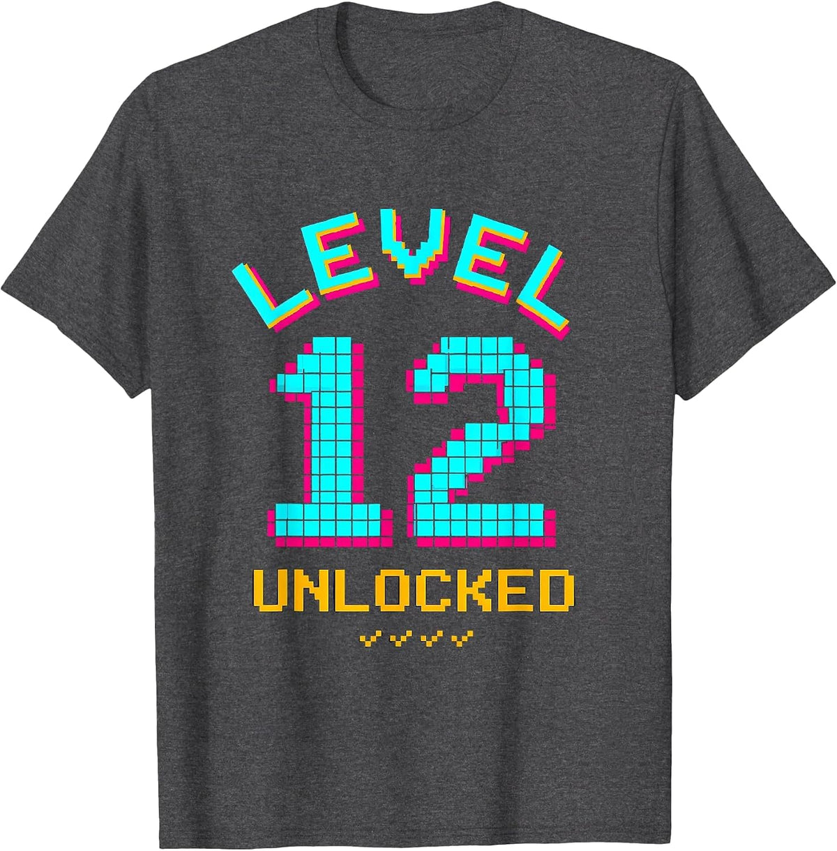 Men's Level 12 Unlocked Pixel Art Funny Teenage Birthday Vintage T-Shirt - Dark Heather Grey