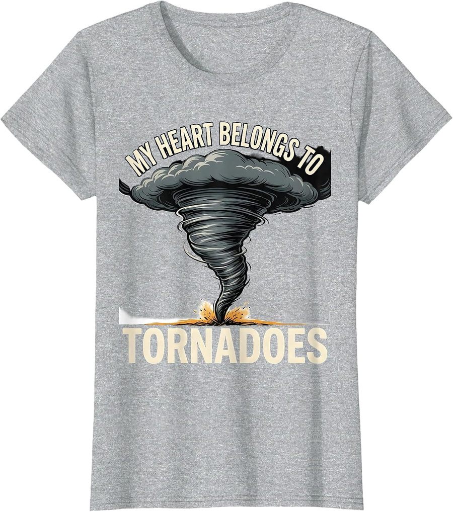 My Heart Belongs To Tornadoes Storm Chaser Meteorology T-Shirt - Heather Grey