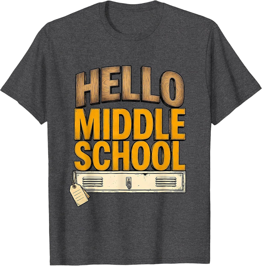 Men's Hello Middle School Cute Kids First Day of School T-Shirt - Dark Heather Grey