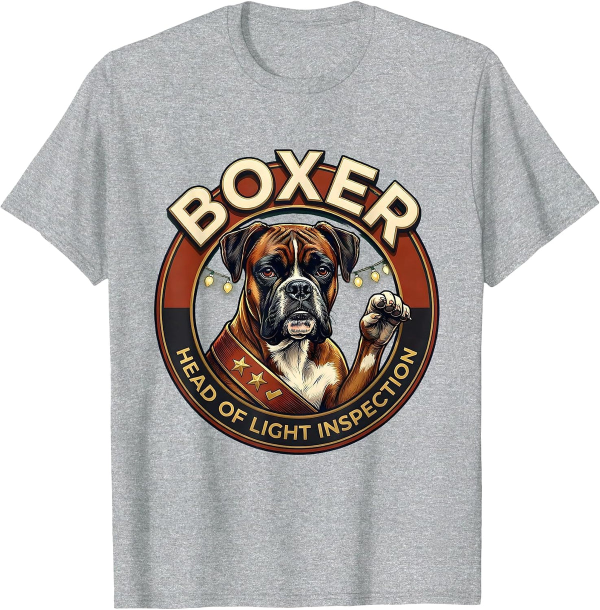Men's Boxer, Head Of Light Inspection Funny Christmas Dog Breed T-Shirt - Heather Grey