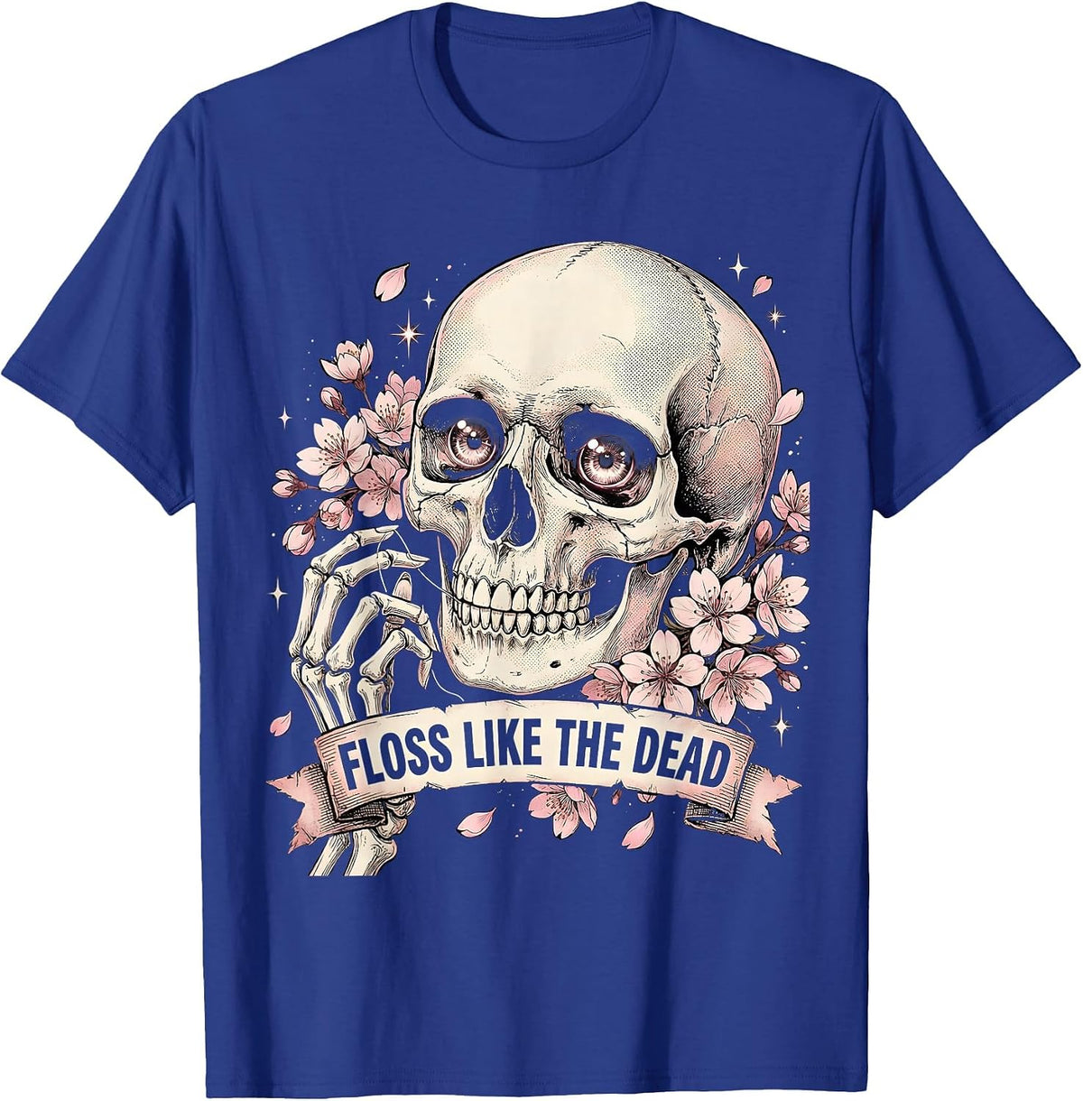 Men's Floss Like the Dead Dental Halloween Design T-Shirt - Royal Blue