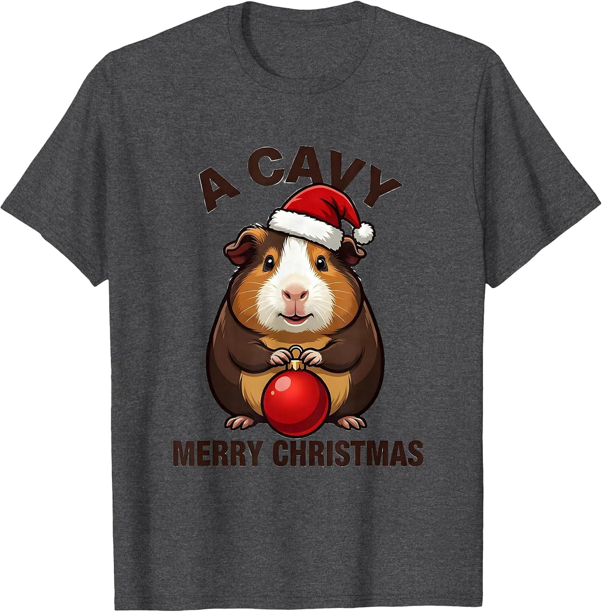 A Cavy Merry Christmas Funny Guinea Pig Santa Hat Holiday T-Shirt - Dark Heather Grey