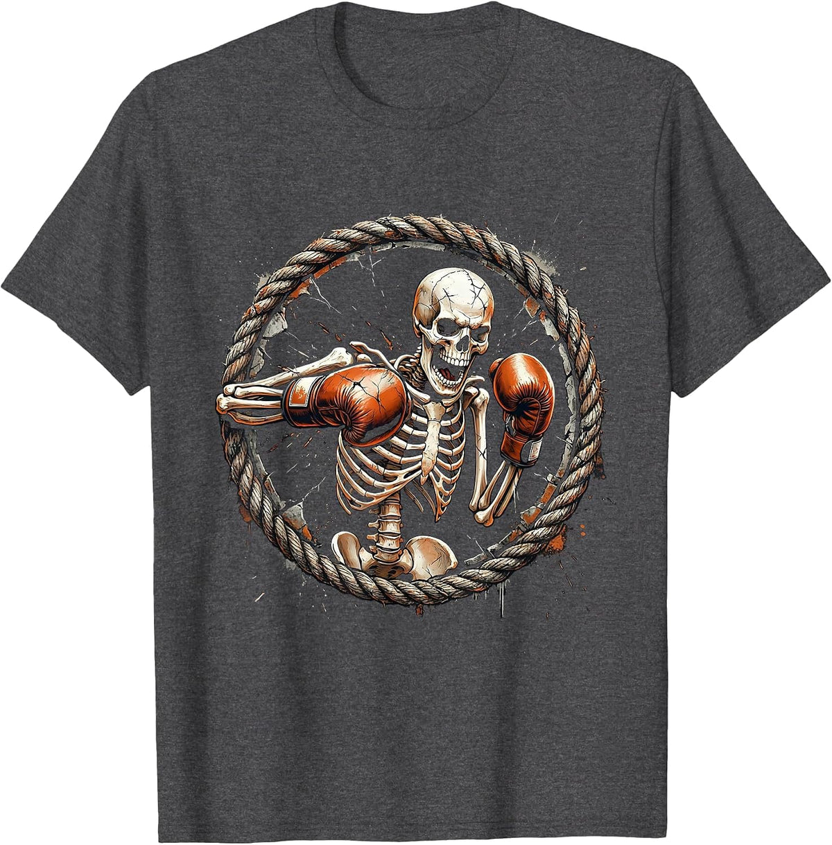 Skeleton Boxer Mid-Punch Ring Spotlight Graphic T-Shirt - Dark Heather Grey