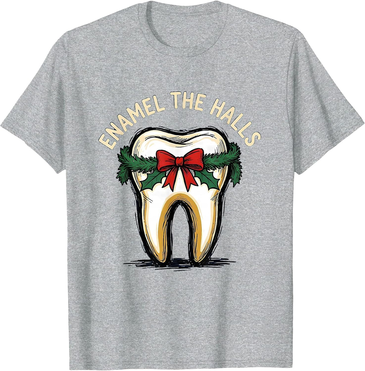 Men's Enamel the Halls Funny Dental Christmas Dentist Dental T-Shirt - Heather Grey