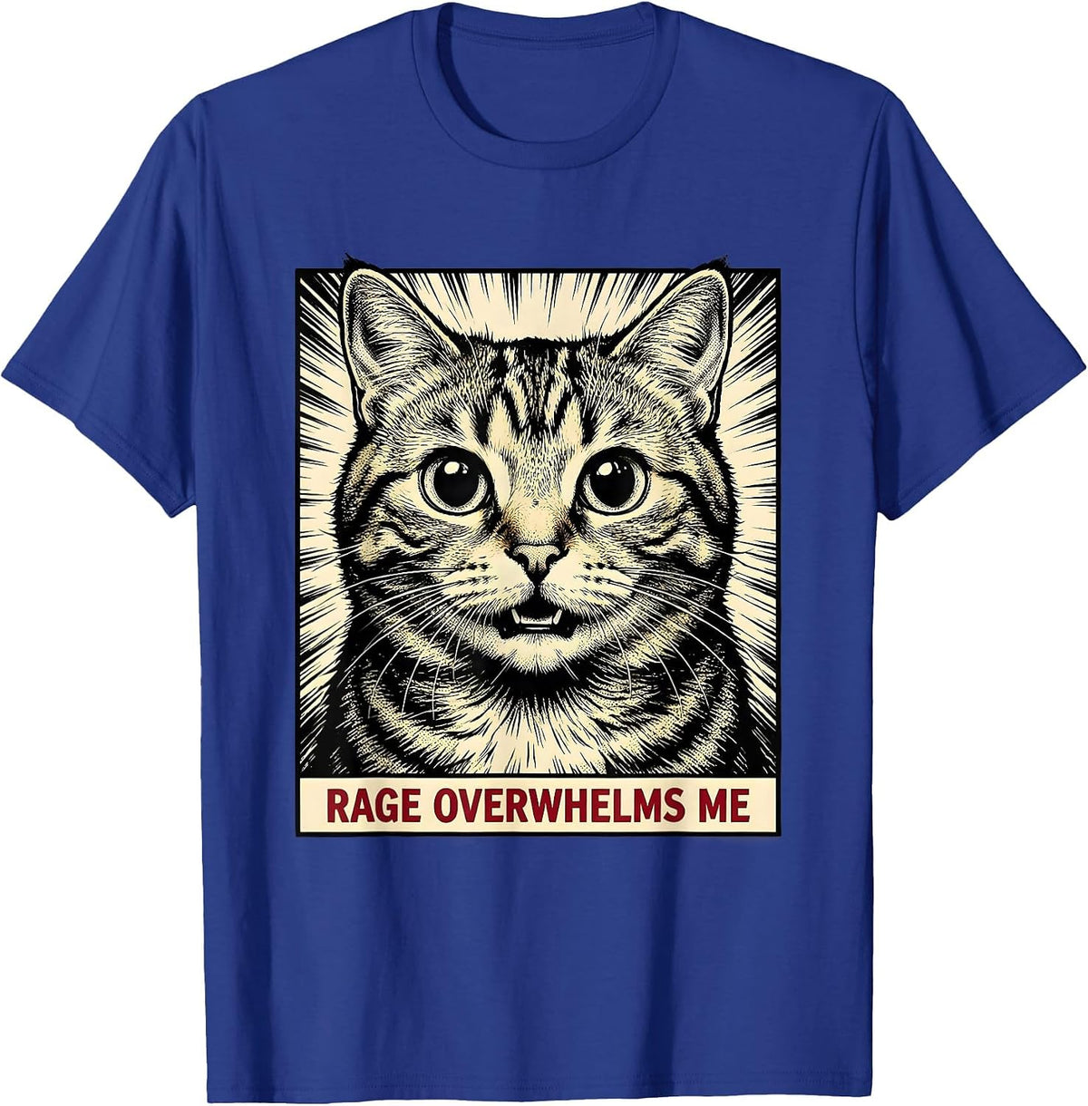 Men's Rage Overwhelms Me Comic Book Cat Meme Sarcastic Humor T-Shirt - Royal Blue