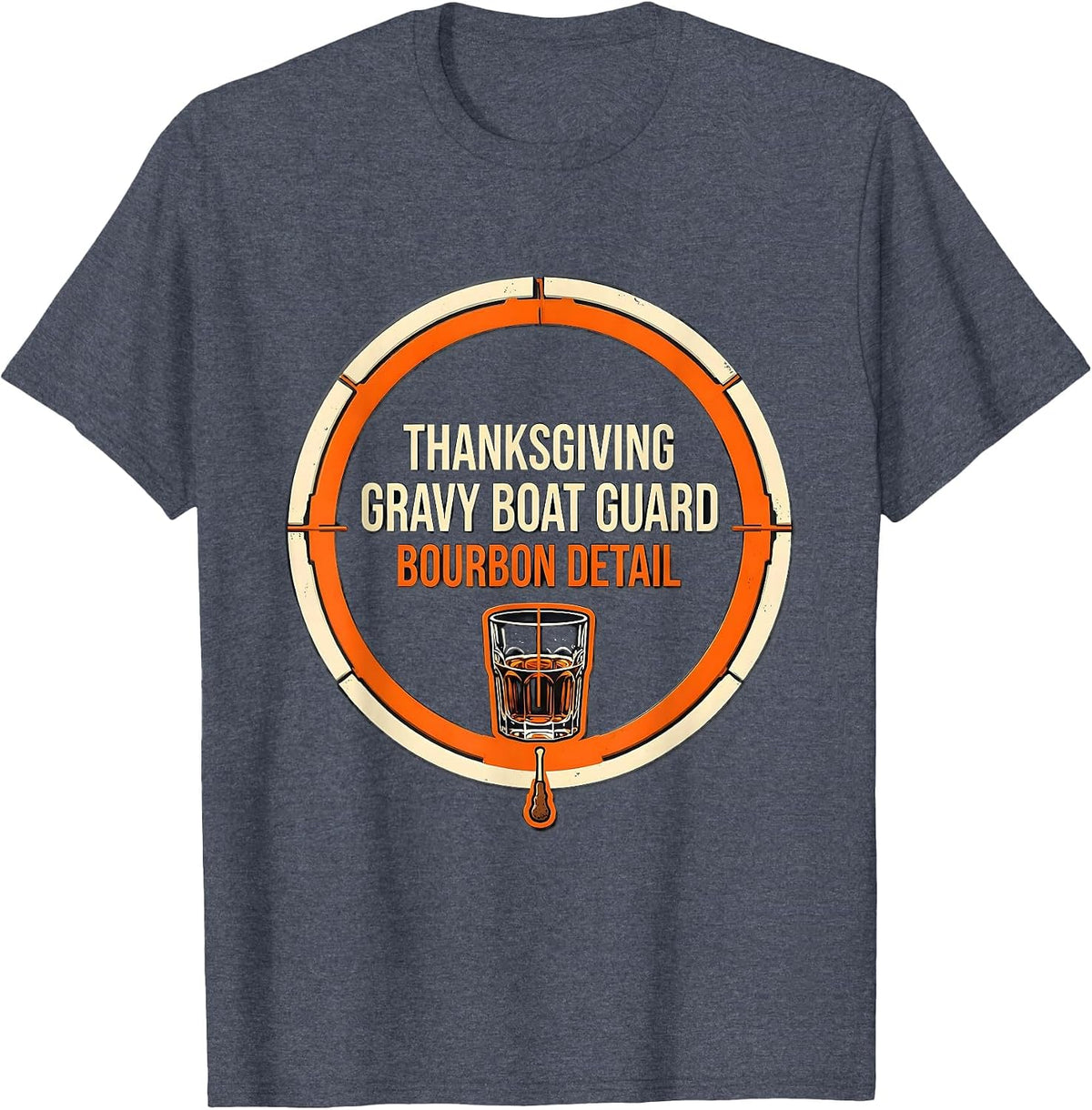 Thanksgiving Gravy Boat Guard, Bourbon Detail Bourbon Humor T-Shirt - Heather Blue