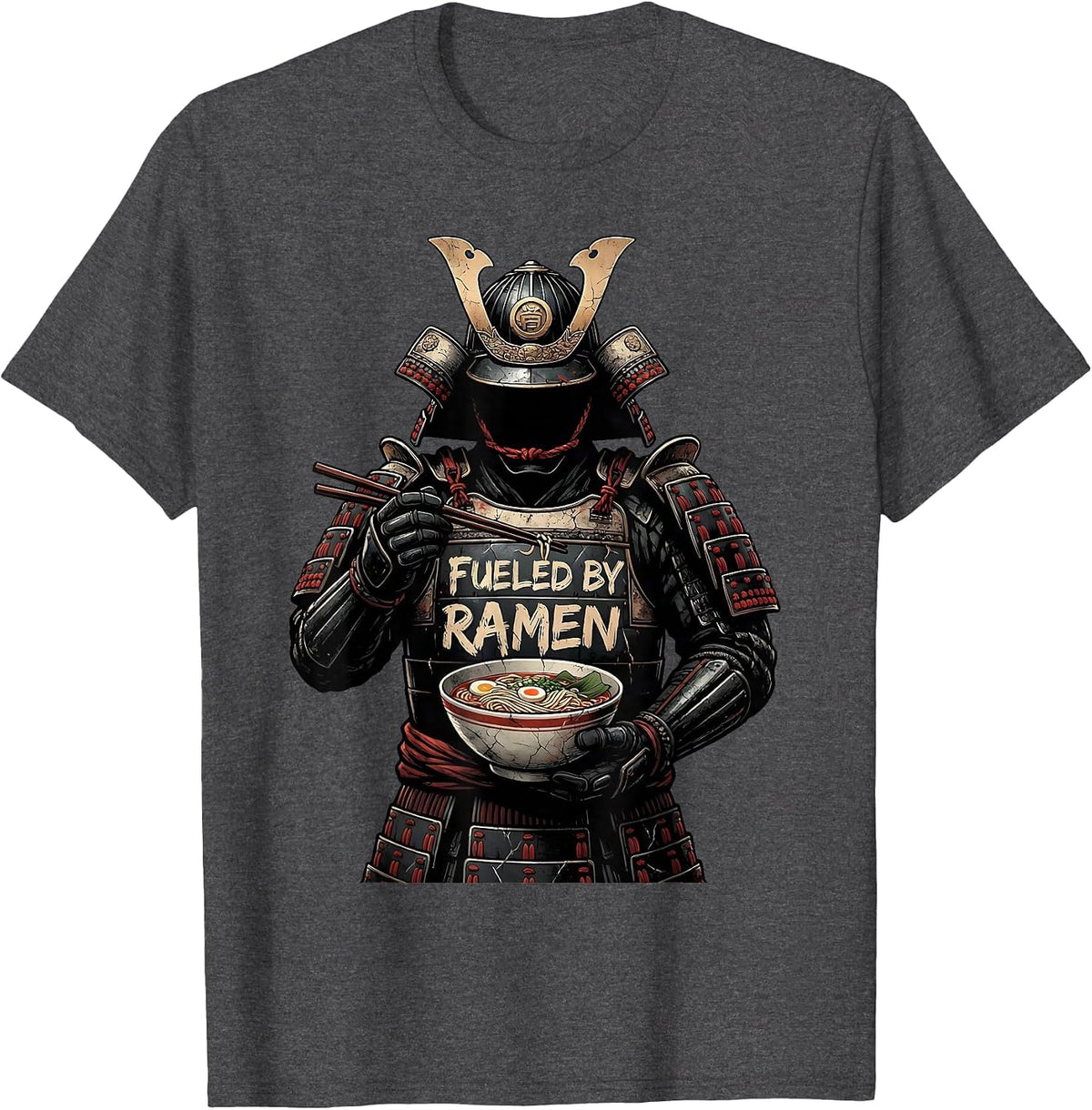 Fueled by Ramen Japanese Noodle Lover Design T-Shirt - Dark Heather Grey