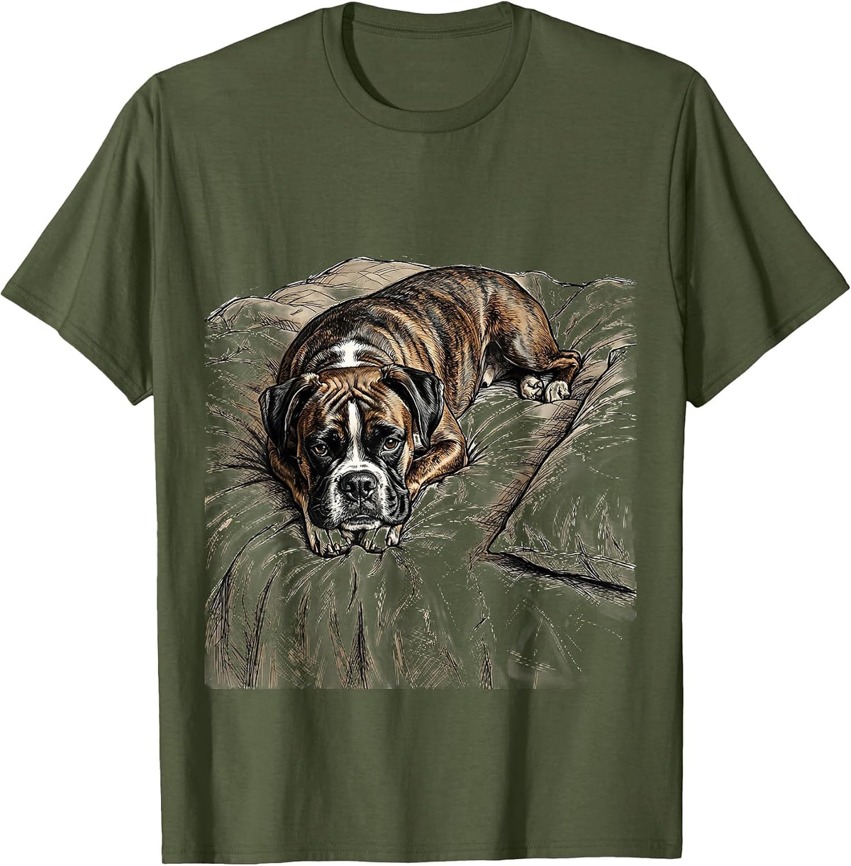 Men's Boxer Dog Sleepshirt Funny Dog Owner Pajama Humor T-Shirt - Olive Green