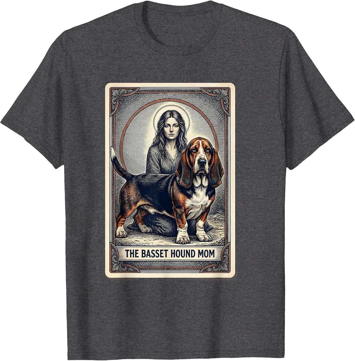 Men's The Basset Hound Mom Tarot Card Dog Mom Halloween T-Shirt - Dark Heather Grey