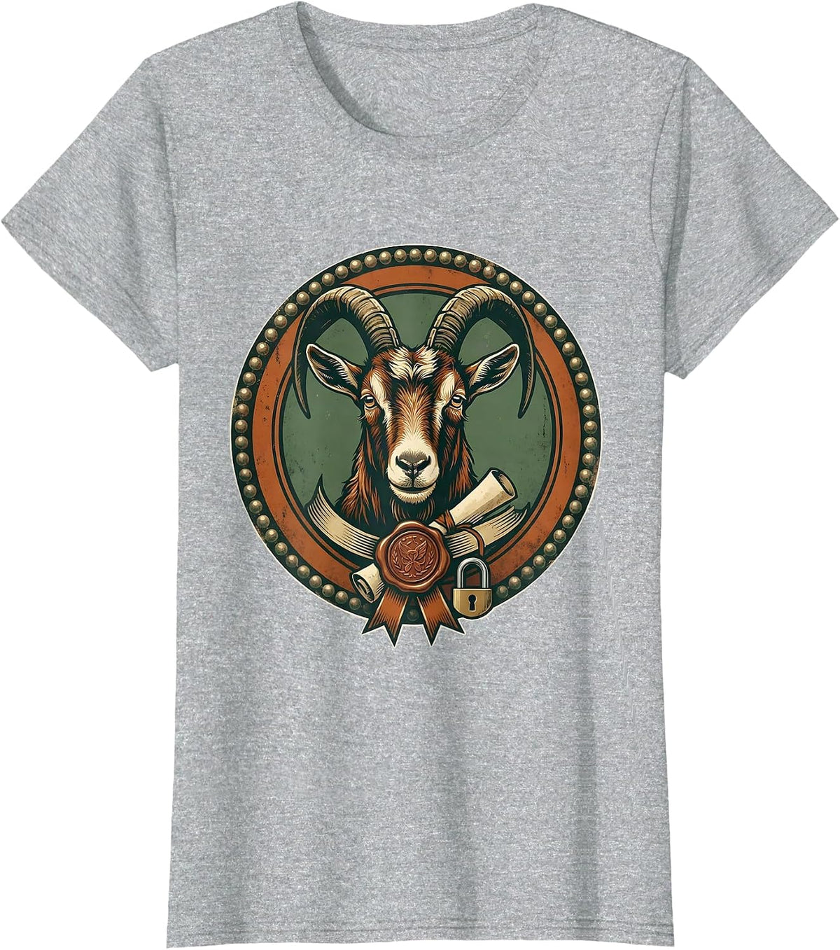 Women's Sealed Goat Badge Vintage Farm Animal Lover T-Shirt - Heather Grey