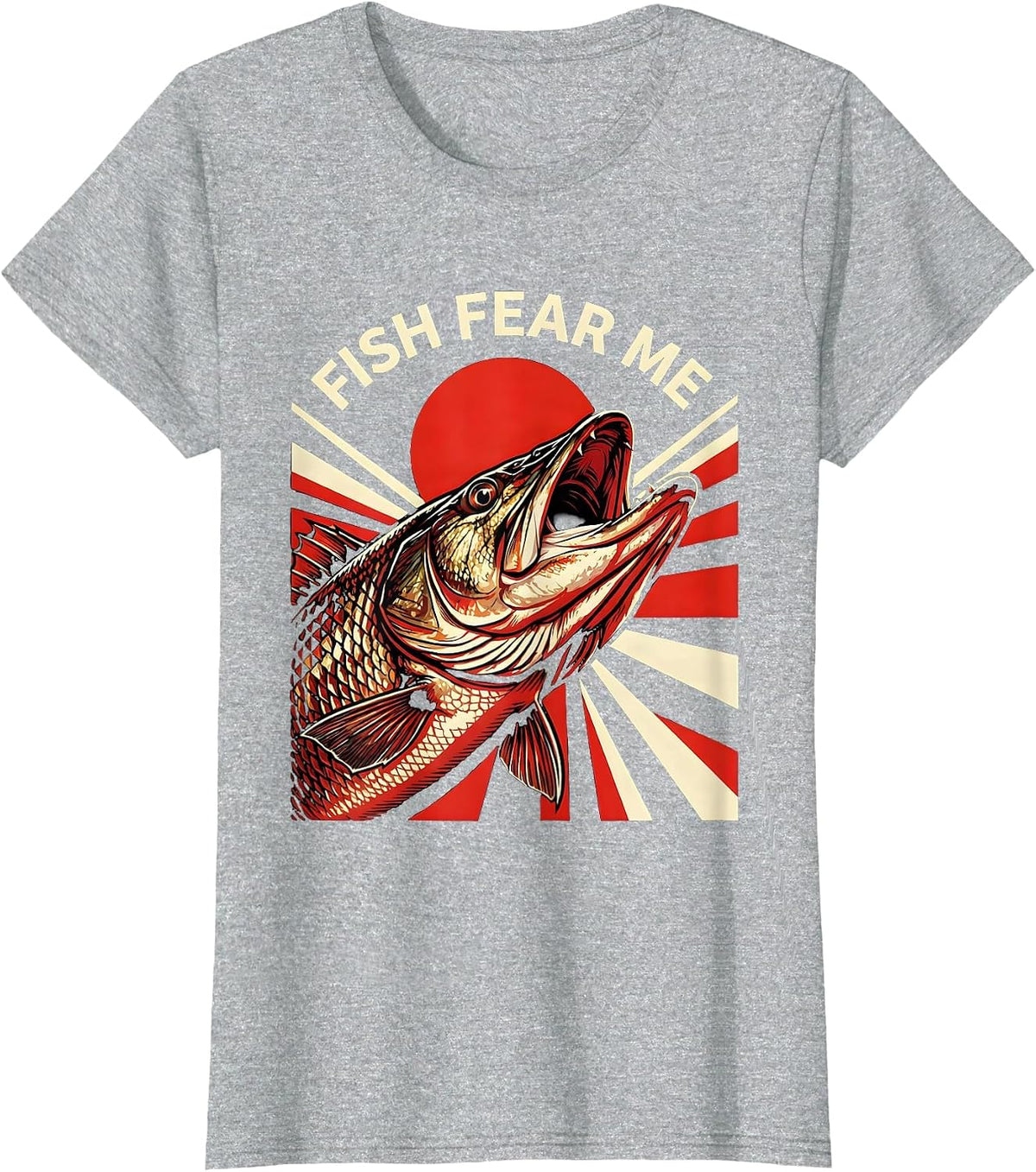 Women's Fish Fear Me Funny Fishing Graphic Design T-Shirt - Heather Grey