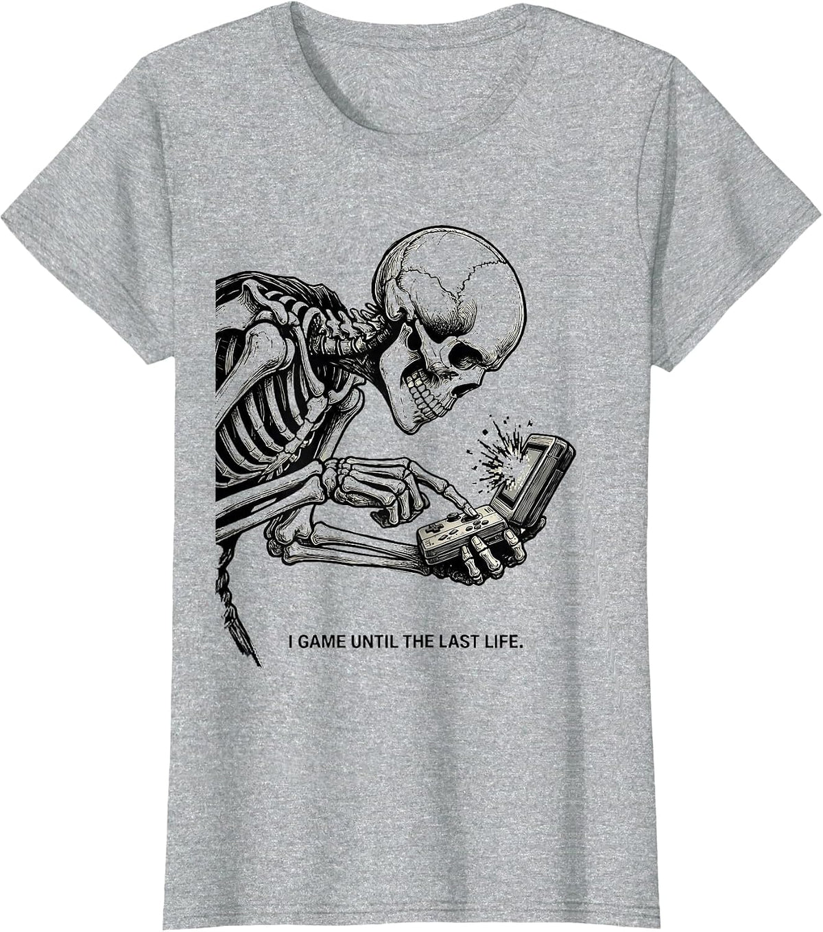 Women's I Game Until The Last Life Funny Halloween Skeleton Gamer T-Shirt - Heather Grey